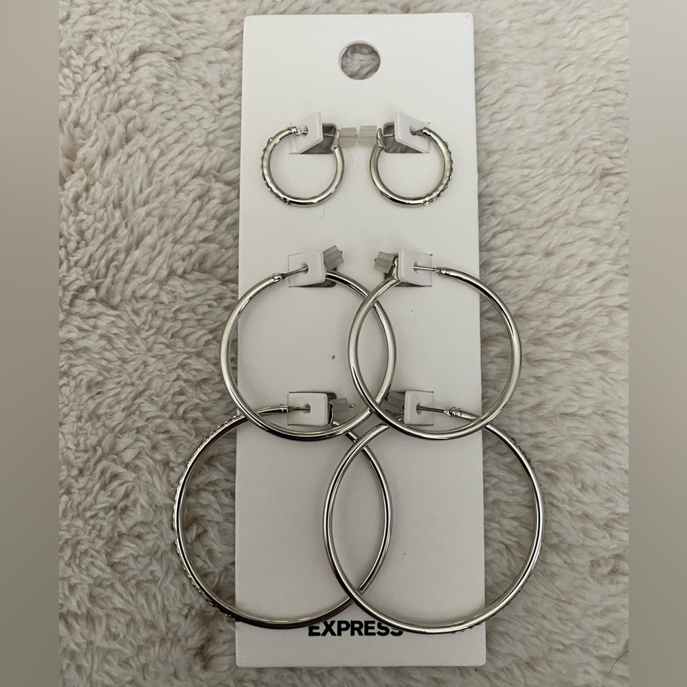 Express Silver Hoop Earring Set